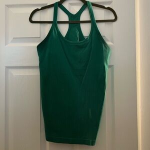 Green Ribbed Women's Activewear Tank Top